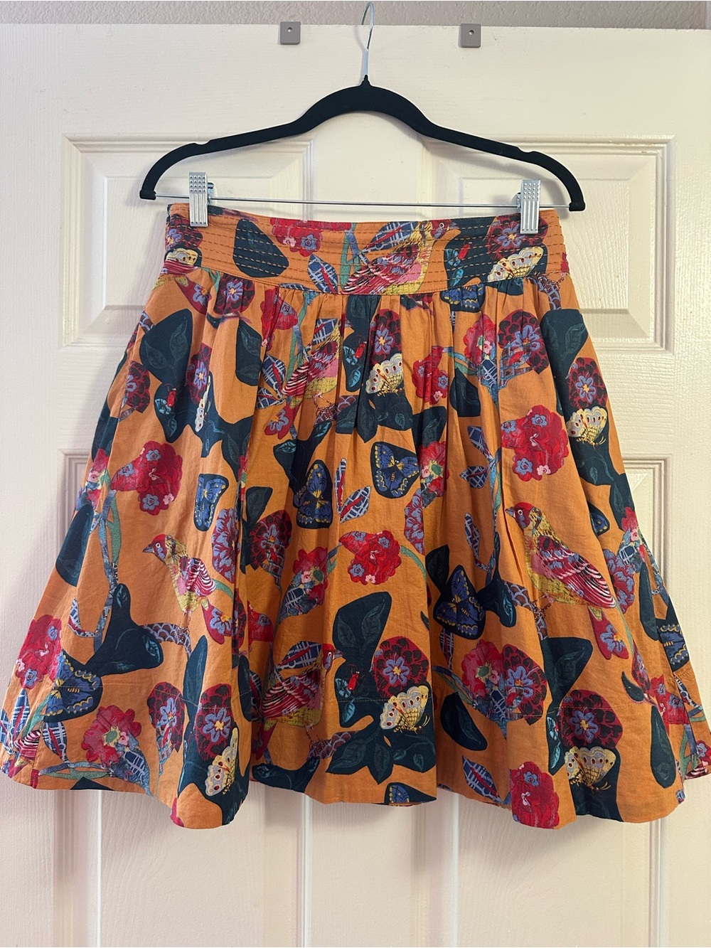 Anthropologie Nathalie Lete Paris Women's Floral Orange Printed A-Line Skirt